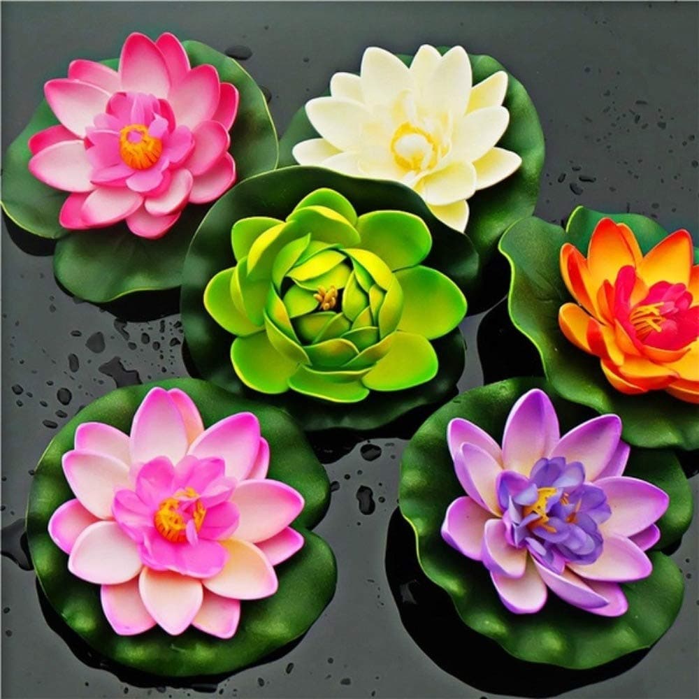 Coolkart Floating Lotus Medium Multicolor Assorted Artificial Flower 7 inch Pack of 5
