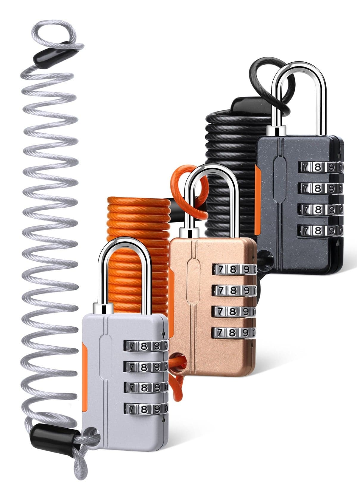 4 Digit Combination Lock with Steel Cable,3 Pack Combination Padlock Rustproof and Waterproof Security Wire Lock Ideal for Luggage, Sports Locker, Toolbox, Fence, Case
