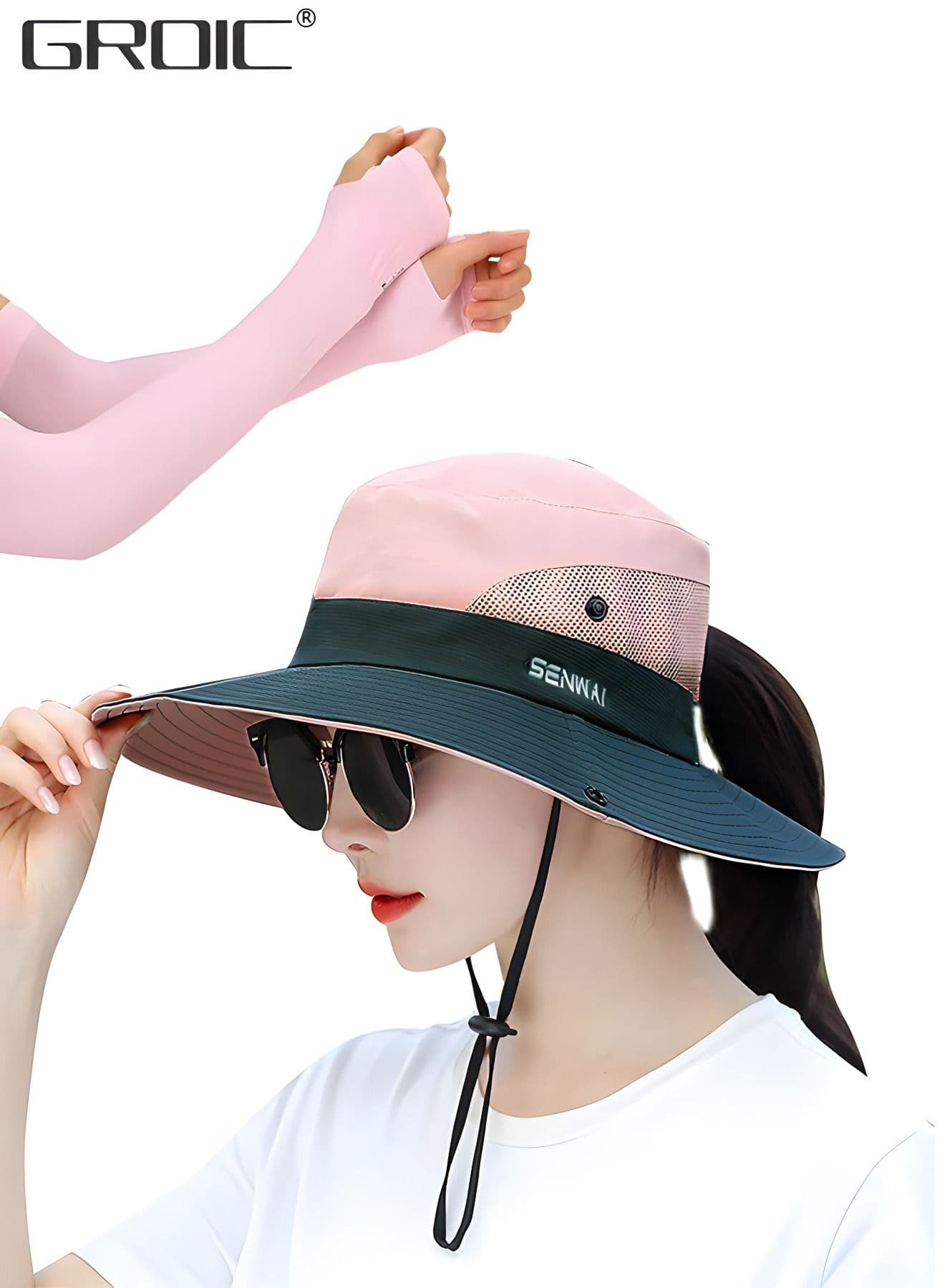 Sun Hat Sunscreen Sleeves, Waterproof Wide-brimmed Fisherman UV Protection Hat, Fishing Protective Suit, Outdoor Sports Suit,Fishing with Ponytail-Hole