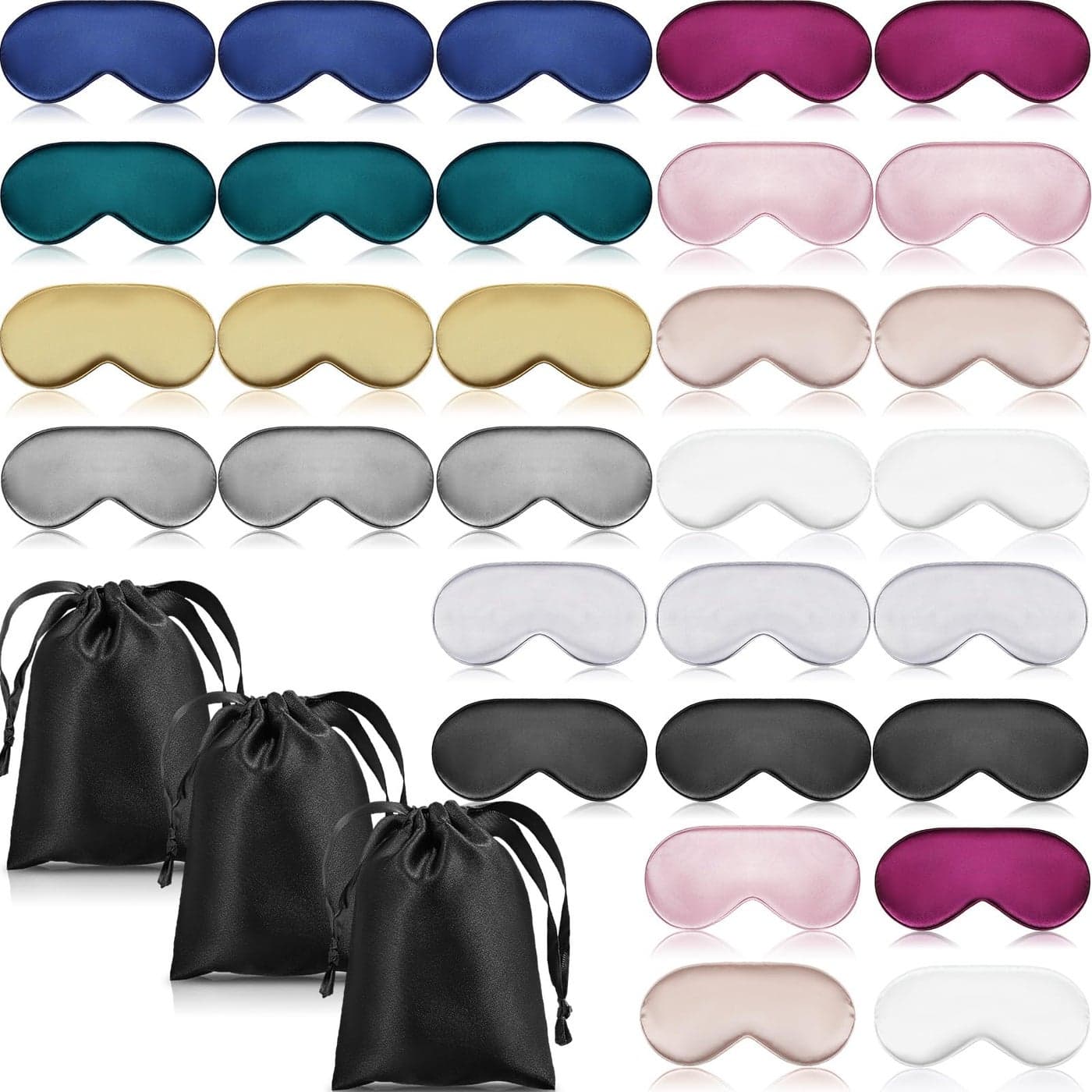 Xtinmee 30 Pieces Silk Sleep Mask Silk Eye Mask with Adjustable Strap Eye Cover for Sleeping Blindfold for Women Men Travel RestMulticolor