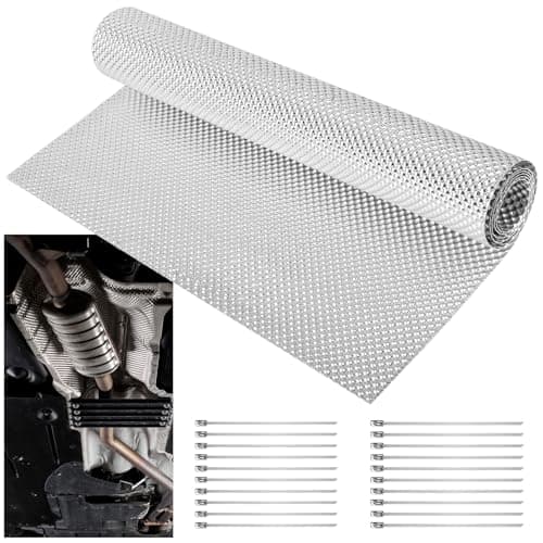 UNIFAMILY 16" x 39"Aluminum Exhaust Heat Shield Automotive, Embossed Exhaust Heat Wrap with 20 Pcs Cable Metal Zip Ties, Exhaust Wrap Heat Barrier Shield, Car Exhaust Sheet for Exhaust Pipes