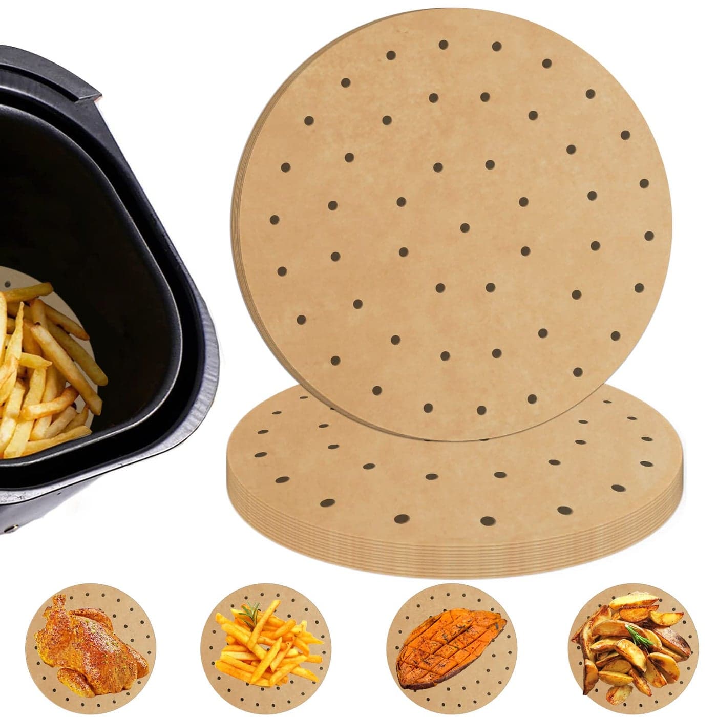 Numola Air Fryer Parchment Paper Liners 100 Pcs Air Fryer Disposable Papers Liner for Baking 10 Inch Safe and Nonstick Unbleache Steamer Liner for Microwave Oven Steaming Basket