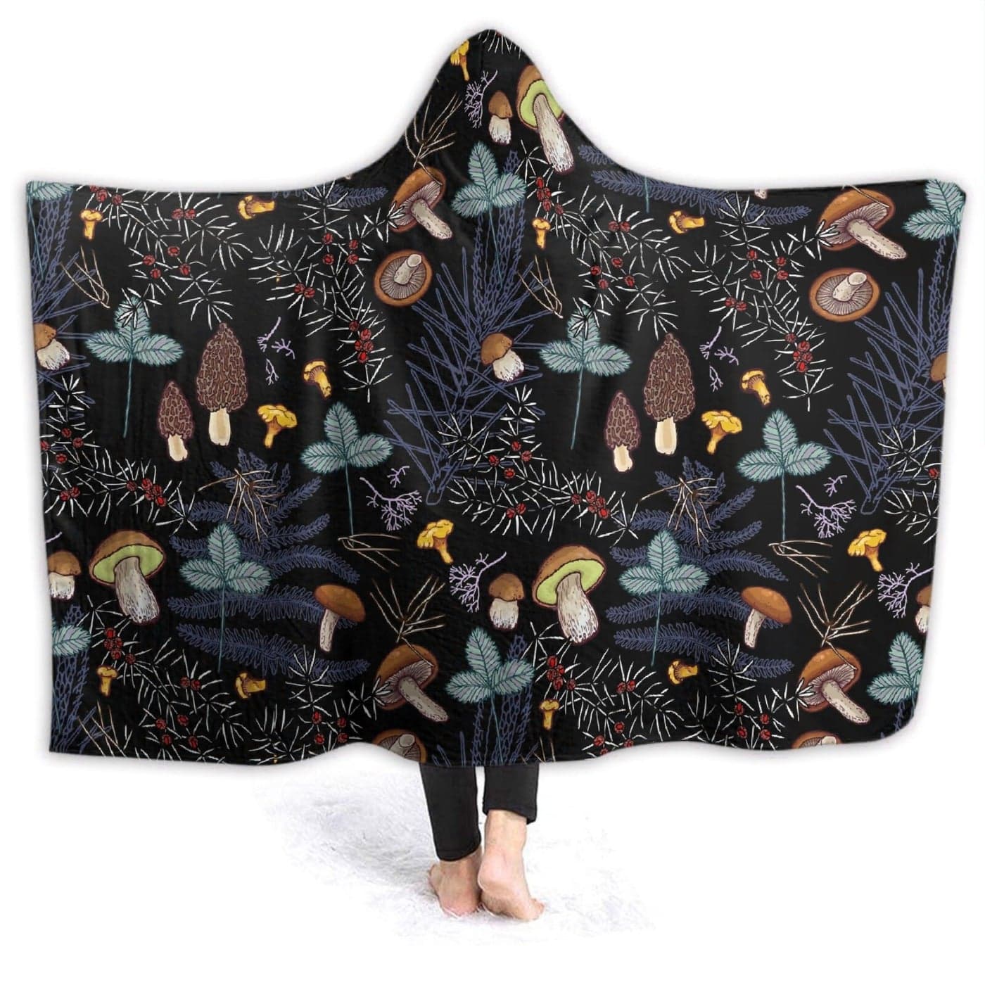 Mushroom Hooded Blanket Mushrooms Gifts for Women Soft Fleece Flannel Dark Wild Forest Mushrooms Throw Wearable Blanket All Season Plant Blankets for Bed Decorative 50x40 for Kid
