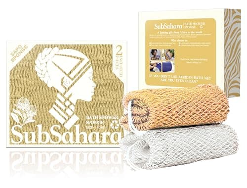 SubSahara Authentic African Net Sponge - 2 Pack Exfoliating Bath & Shower Loofah Sponge for Body & Face, Gentle Scrubber for All Skin Types, Travel, Durable