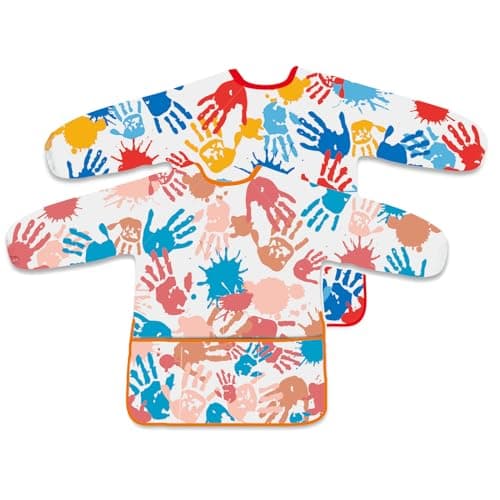 BOUBONI 2 Pcs Kids Art Smock Painting Toddler Smock Long Sleeve with 3 Pockets for Kids Art Painting Activity Kitchen Crafts (Pink, Red)