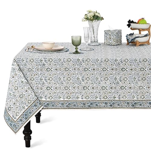 Ridhi Hand Block Print Indigo Square Cotton Tablecloth 60" x 60" Reusable Table Cover Decorative Everyday Use for Dining, Farmhouse, Home Gift for Spring, Easter, Valentine