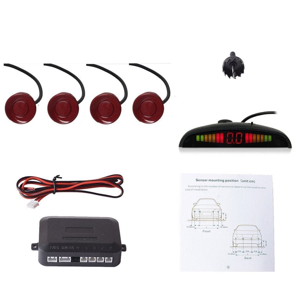EKYLIN Car Auto Vehicle Reverse Backup Radar System with 4 Parking Sensors Distance Detection LED Distance Display Sound Warning Fiat Red Color