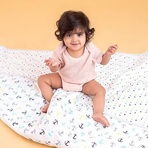 Haus and Kinder Nautical 100% Cotton Muslin Reversible Baby Quilt | Soft, Breathable & Lightweight Comforter for Newborns & Infants | Gentle on Skin, All-Season Use, Baby Bedding Essential