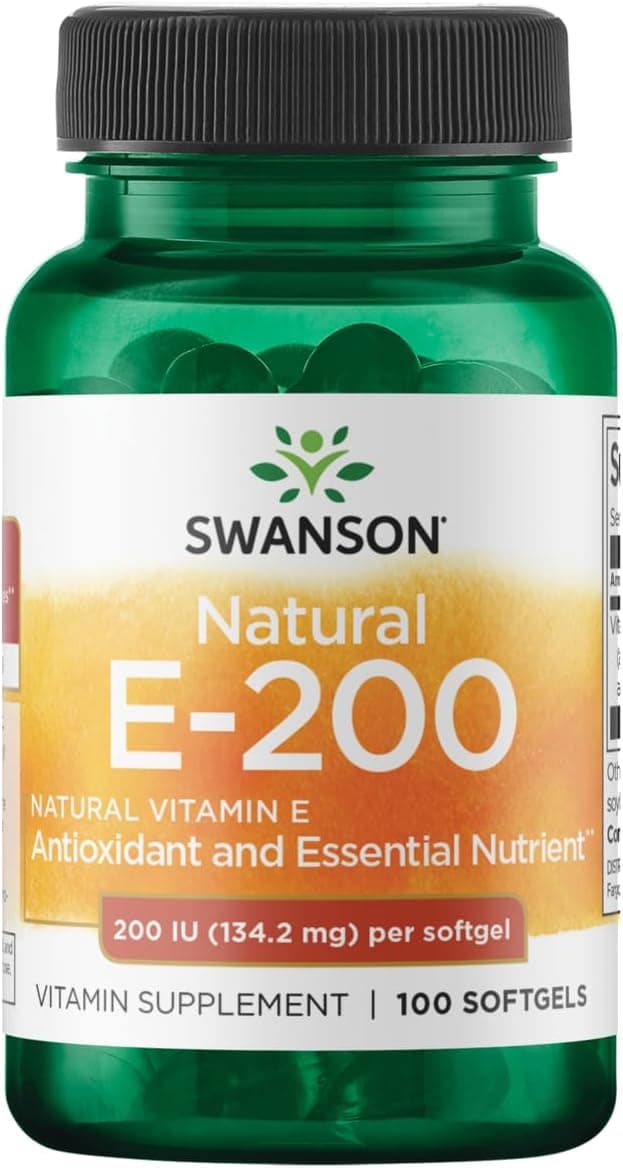 Swanson Natural Vitamin E Natural Supplement Supporting Heart Health Tissue Protection Essential Nutrient Promoting Overall Health Wellness 100 Softgels 200IU Each