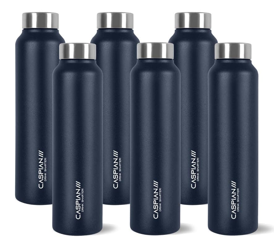 CASPIAN /// Astra ISI Certified Stainless Steel Water Bottle 1ltr. (R Blue, 1 Litre, Set of 6) |Leak Proof Thunder for Fridge Home Office Travel School Kids Boys Girls Adults Sports Gym Yoga|BPA Free