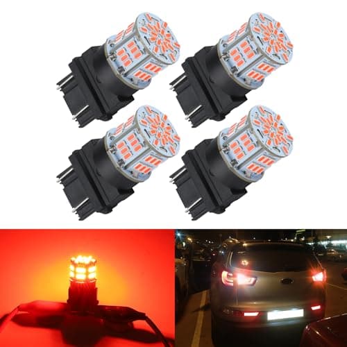 iFunyLED 4PCS 3157 LED Bulb Brake Tail Light 12V-24V Super Bright 3156 3056 3057 3047 4157 LED Replacement Light Kit Set for Car Tail Brake Turn Signal Lights - Brilliant Red