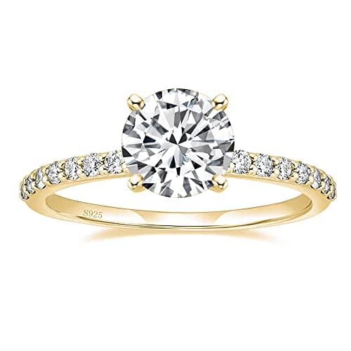 EAMTI 925 Sterling Silver 1.25 CT 14K Gold Plated Round Solitaire CZ Engagement Ring Halo Promise Wedding Ring Size 6