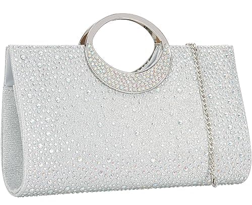 Dexmay Rhinestone Clutch Handbag with Crystal Handle for Wedding Party Elegant Clutch Purse for Women AB Silver