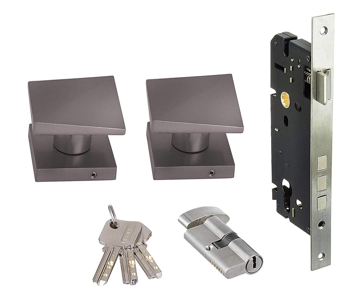 Aquieen Square MH 7064 Mortise Handle with 2 Stage Cylindrical Lock 2 Key Set Satin Black