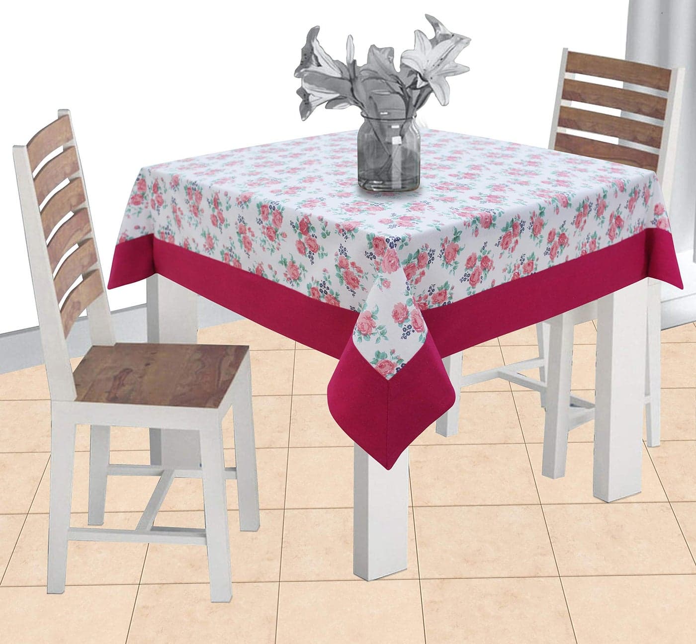 AIRWILL Cotton Floral Pattern 2 Seater Table Cloth Pack of 1 pc (Pink)