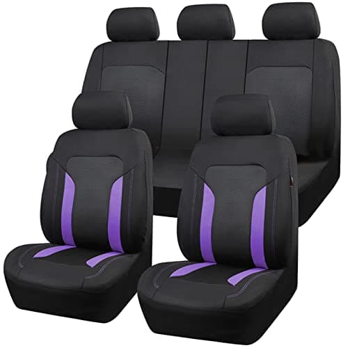 CAR PASS 3D Air Mesh Car Seat Covers Full Set Breathable Sporty Rear Bench With Zipper for Armrest Box Universal Fit 95 Automotive SUVTruckSedan Interior Cute Women Airbag Compatible Black Purple