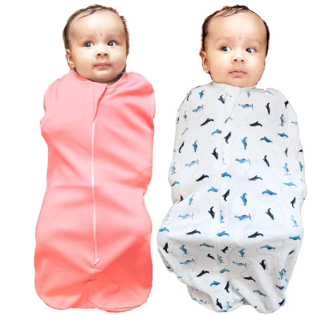 MammaChamp Zipper POD Swaddle Sleeping Sack Blankets Wrap Bag New Born Baby for 03 Months Pack of 2 WhitePeach