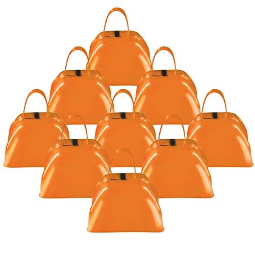 ArtCreativity 3 Inch Orange Metal Cowbell Noisemakers Pack of 12 Loud Metal Cowbell Noise Makers with Handles Great for Football Games Sporting Events New Years Eve for Kids and Adults