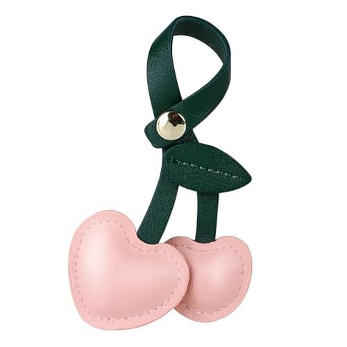 Fuerxy Cherry Bag Charm, Cute Cherry Charm for Purse Handbags Bag Accessories PU Cherry Key Charms (Green)