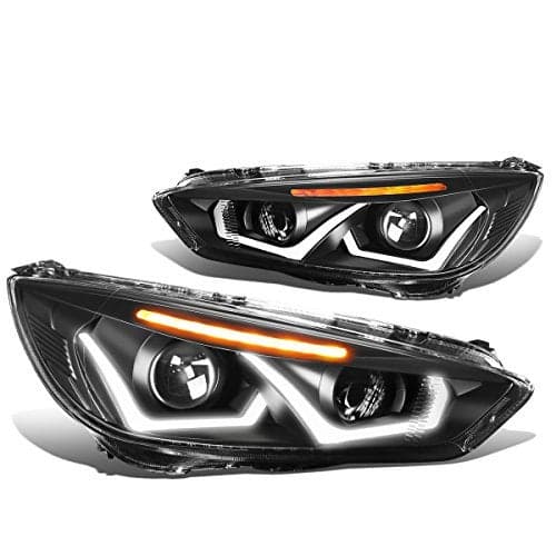 DNA MOTORING Projector Headlights Assembly Compatible with 2015-2018 Ford Focus, Black housing/Amber corner HL-HPL-LED-FF16-BK-AM
