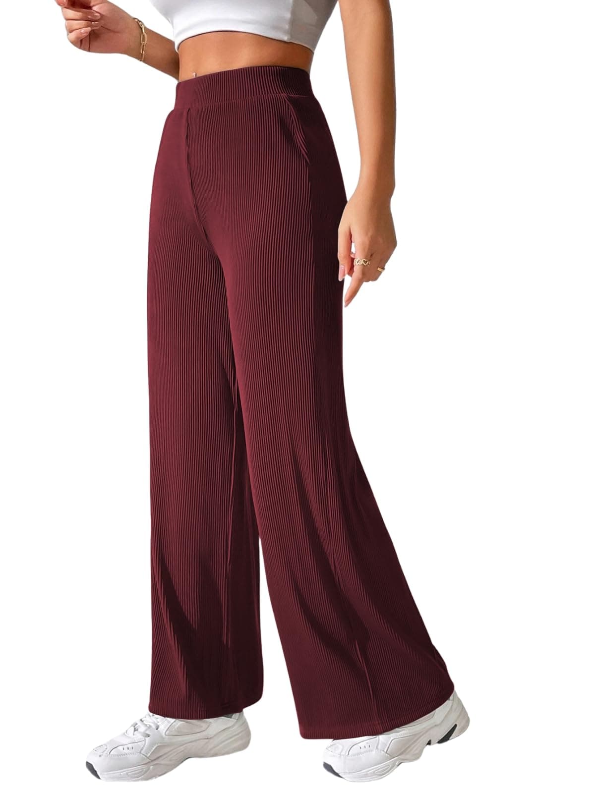 GRECIILOOKS Tailored Trouser for Women | Woman Trousers | Women's High-Waisted Pant | Woman's Trousers Pants Burgundy