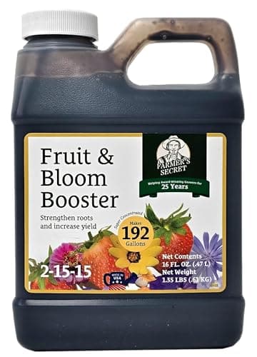 Farmer’s Secret Fruit & Bloom Booster Fertilizer (16oz) - Super Concentrated - Boosts Flowering and Yield on All Varieties of Fruits, Vegetables and Flowers - Formulated for Late Summer & Early Fall