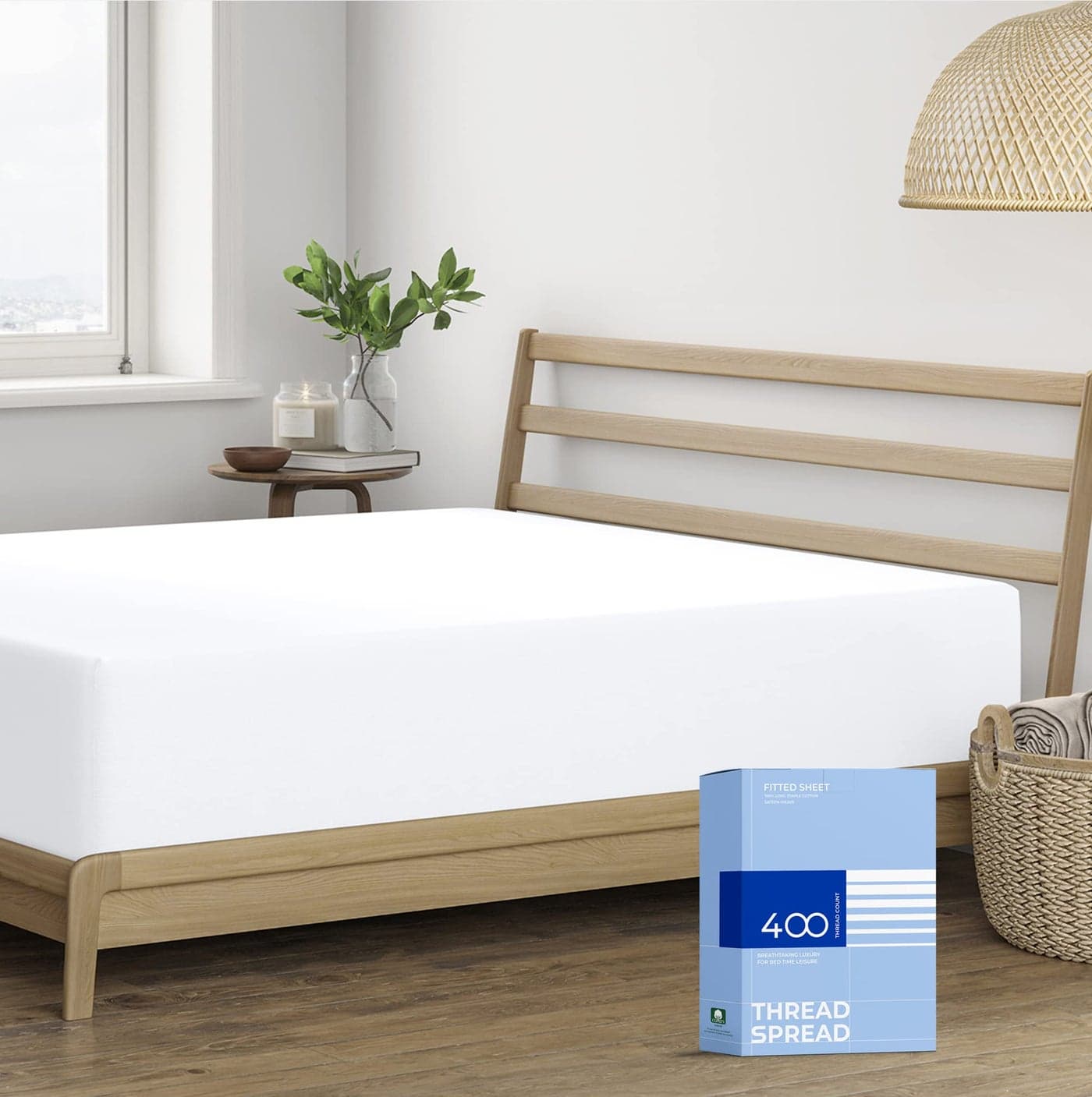 Thread Spread 100 Cotton Queen Fitted Sheet Only 400 Thread Count Cotton Fitted Sheet Queen Luxuriously Soft Durable Cooling 16 Deep Pocket Sateen Weave Bottom Luxury Hotel Quality White