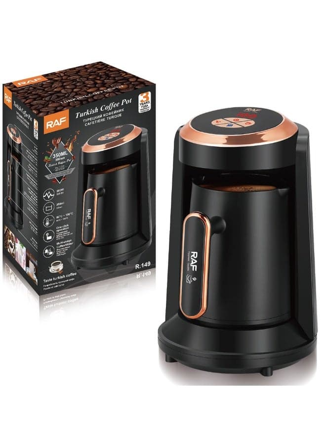 RAF R.149 Turkish Coffee Machine – Elegant Black Coffee Pot with Rose Gold Accents, Smart Heating System, User-Friendly Controls, Perfect for Authentic Café Style Coffee Brewing