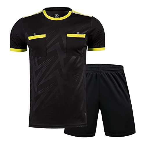 Shinestone Referee Jersey Bundle, Men's Soccer Referee Uniform Short Sleeve Pro Referee Soccer Jersey Perfect for Basketball Football Sports - Includes Referee Jersey and Shorts(Black,XXL)