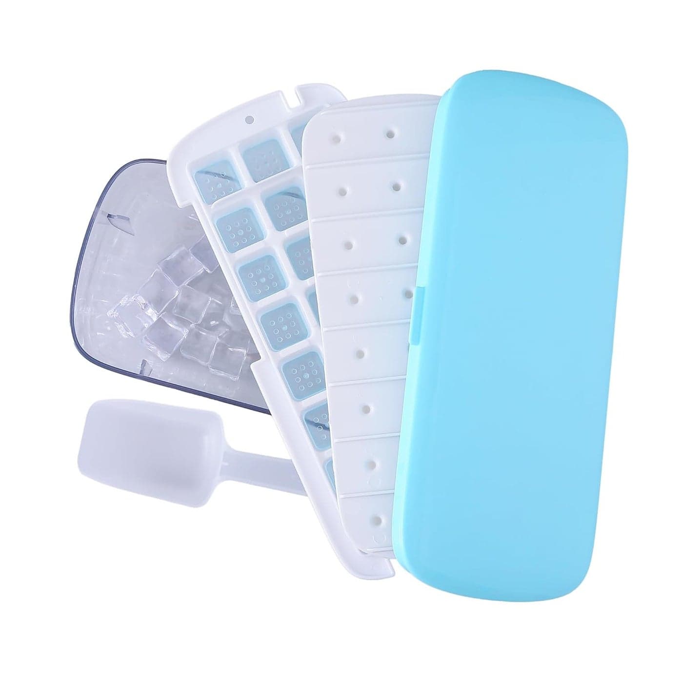 UMAI Ice Cube Trays with Scoop | 24 compartments | One-Press Demolding | Ice Cubes for Whiskey Cocktails Soft Drinks Juices | BPA Free | Blue