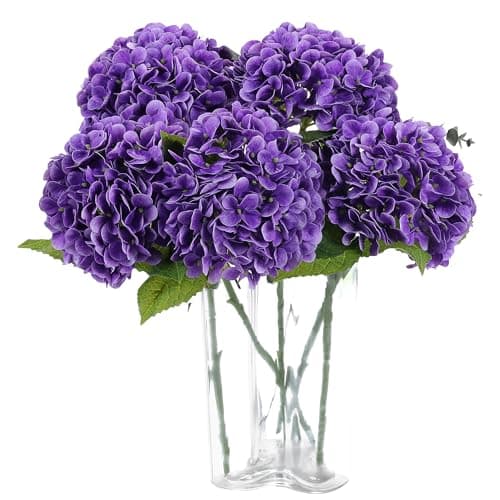 Coferset 5pcs Hydrangea Artificial Flowers Real Touch 20 inch Lifelike Hydrangea Flower for Home Wedding Office Party Living Room Decoration (Purple#2)