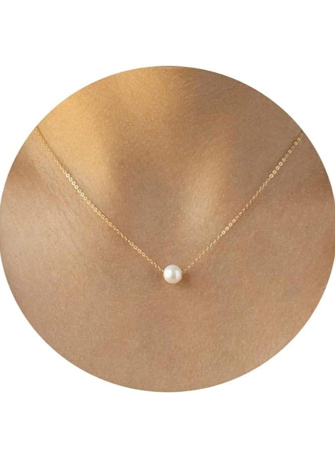 Gold Pearl Necklace for Women, 14K Gold Plated Layered Freshwater Pearl Necklaces for Women Trendy Simple Herringbone Chain Pearl Necklace for Women Gold Jewelry Gifts