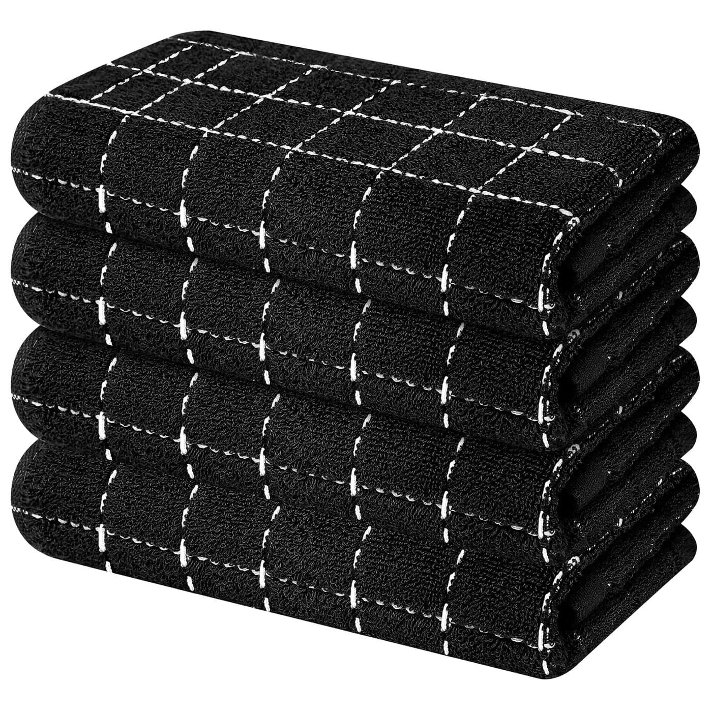 Mordimy 100 Cotton Terry Cloth Kitchen Towels Super Soft and Absorbent Dish Towels for Drying Checkered Designed Hand Towels for Kitchen 16 x 26 Inches 4 Pack Black