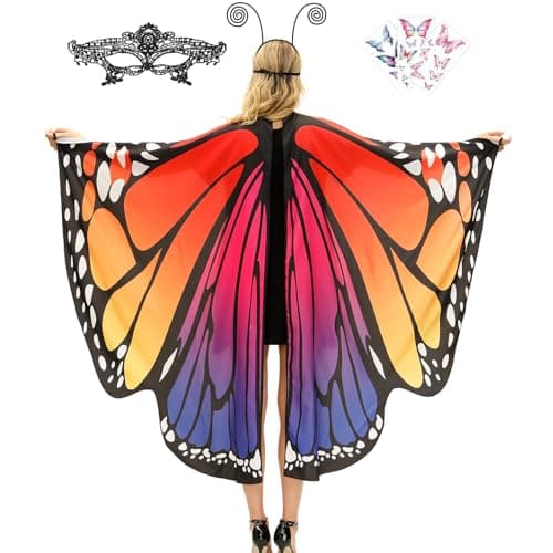 TONAK Butterfly Cape Costume Adult, Halloween Butterfly Wings Costume Women Colorful Festival Butterfl Wings Shawl Cape