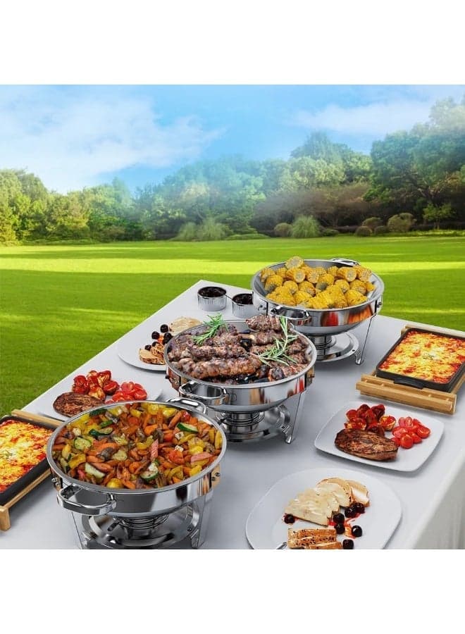 Chafing Dish Buffet Set, Stainless Steel Chafe with Glass Lid, Round Catering Warmer Server with Lid Water Pan Stand Fuel Holder Cover Holder Spoon for Party, Weddings,Picnic,4.5L Sliver