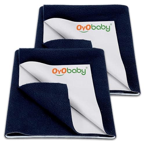OYO BABY Waterproof Baby Dry Sheet | Small 70×50 cm (Pack of 2) Mattress Protector | Quick Dry & Extra Absorbent Dry Sheet for Newborns | Reusable Rash-Free Anti-Piling Fleece Underpad - Dark Blue