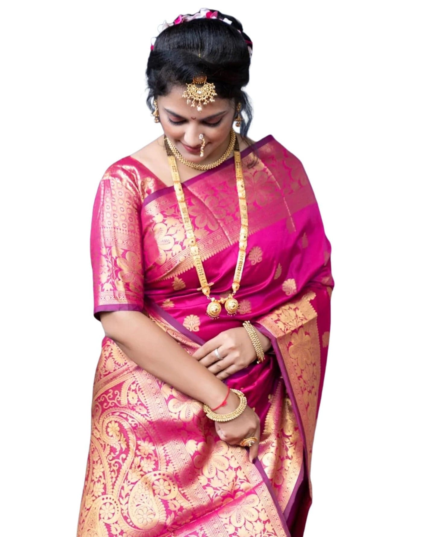 SIRIL Women's Banarasi Silk Saree | Kanjivaram Jacquard Saree With Unstitched Blouse Piece (3952S461_Bright Pink)