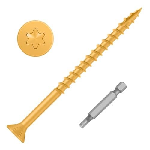 MewuDecor #8 x 2 Wood Screws, Outdoor Deck Screws with Star Drive, Tan Coated Screws for Outdoor Use, Coarse Threads, Self-Tapping, T-25 Drive Bit Included, 100 PCS
