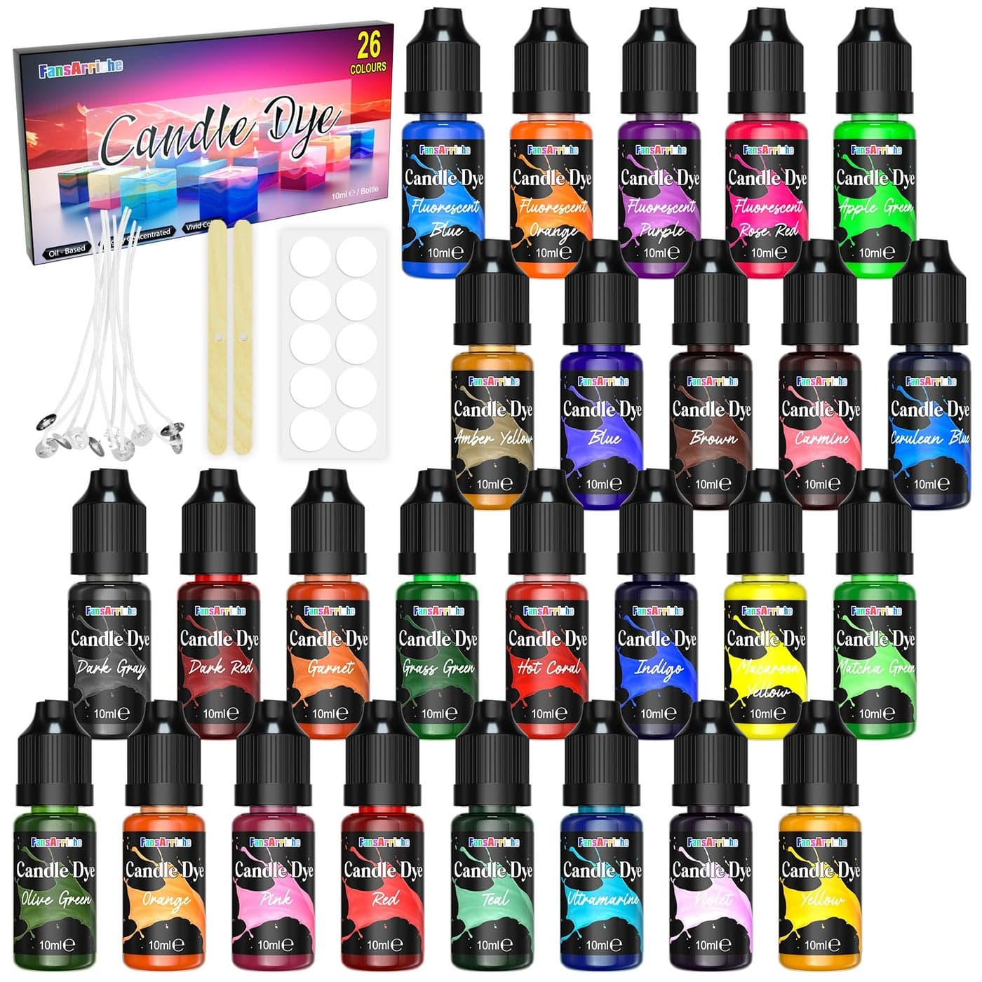 FansArriche Liquid Candle Dye for Making Candles 26 Candle Colour Dye for Candle Making Paraffin Wax Each 10 ml
