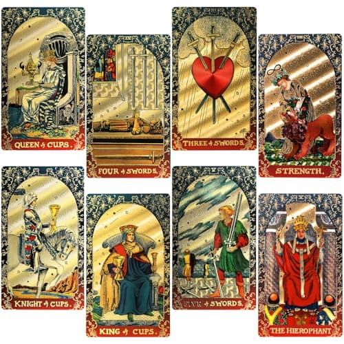 KIINO 78 Gold Foil Tarot Deck with Gift BoxOriginal Design Rider Waite Tarot Cards with Guide Bookfor Beginners Durable Waterproof Wrinkle Resistant