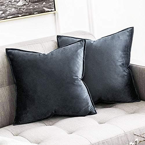 Khooti Decorative Velvet 200 TC Square Cushion Cover Throw Pillow Cover For Living Room Couch Diwan Single Seater Sofa,Colorful Modern Small 20X20 Inches/50X50 Cm (Color-Dark Grey)(Set Of 1 Pcs) C2