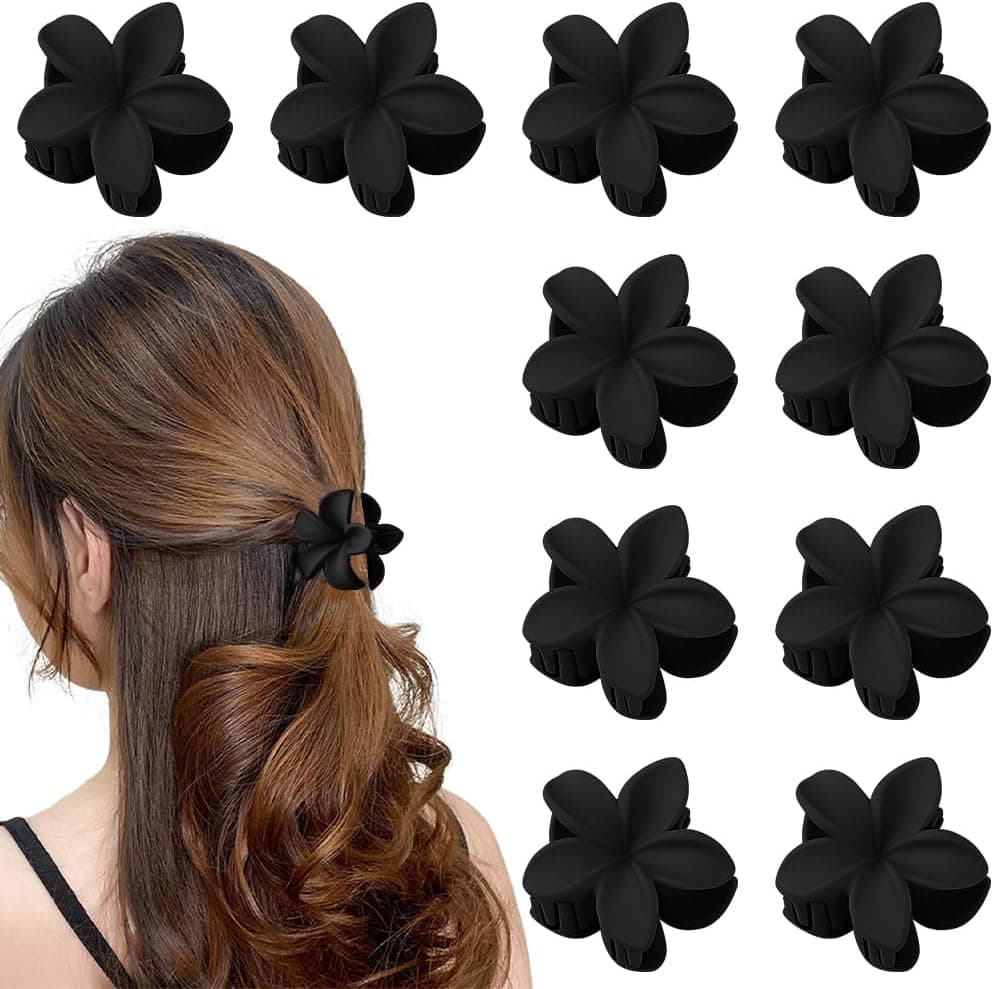 NimbusNote 10Pcs Black Hair Claw Clips for Women Girls, 1.57 Inches Flower Hair Clips, Small Hair Claw Clips for Thin Hair, Mini Hair Claws, Matte Jaw Clips, Non Slip Cute Hair Accessories for Women