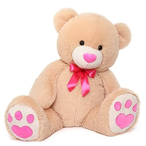 Tezituor Big Teddy Bear Stuffed AnimalGiant Teddy Bear with Pink Love for Girlfriend Boyfriend Women WifeValentines Stuffed Bear Plush for Kid Girl BoyBear for Birthday Baby Shower36 inch Tan