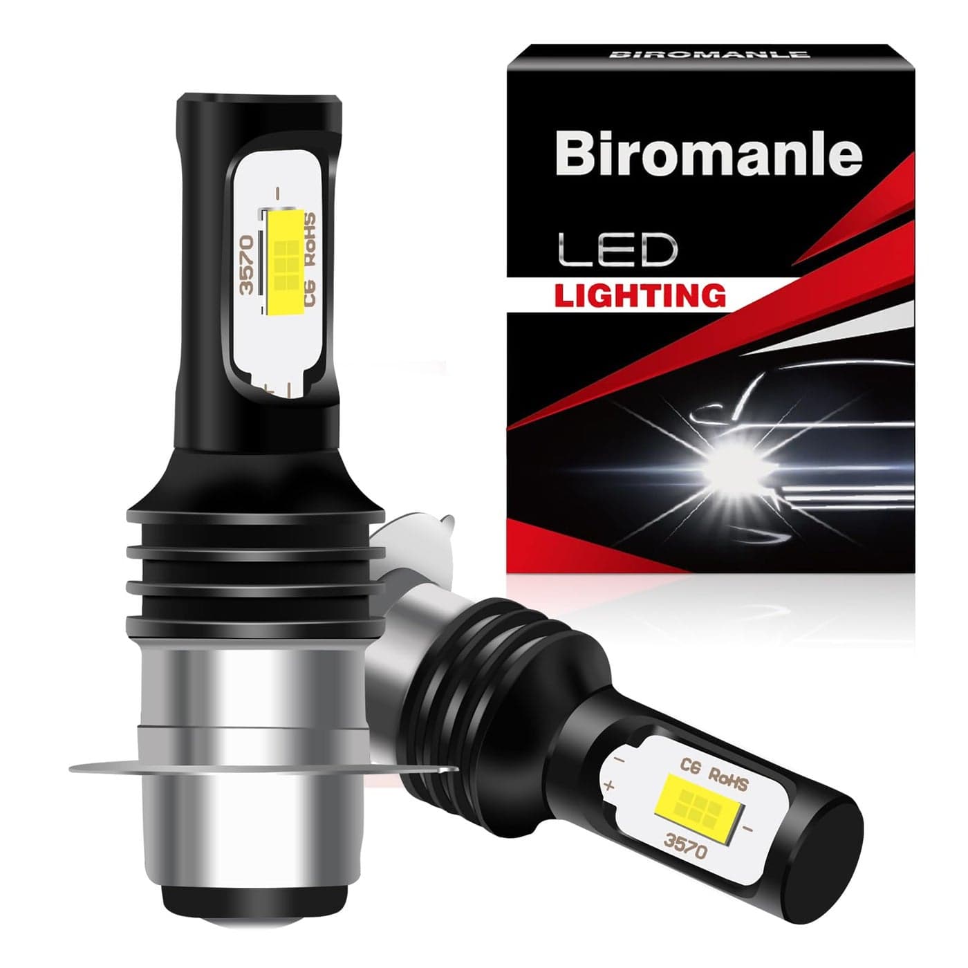 Biromanle P15D H6M ATV fog light BulbsSuper Bright 5600LM 6000K Xenon White LampsH6M HighLow Beam fog light bulbs compatible with Yamaha ATVS YFM350 450 400 660 700 Raptor2 Pack