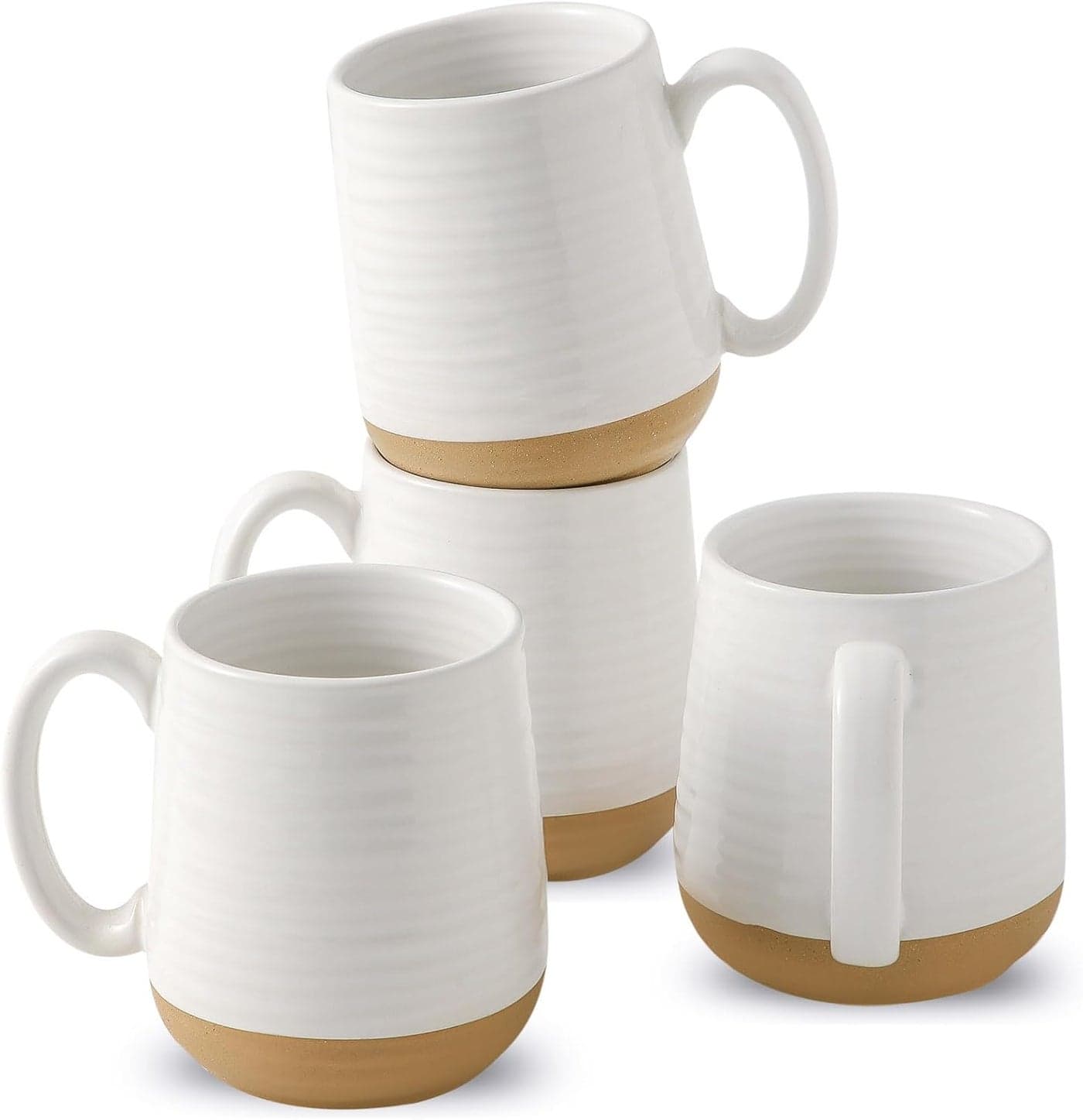 Large Ceramic Coffee Mugs Set 15 OZ Porcelain Coffee Latte Cups Set of 4 with Handle Perfect for Cappuccino Tea Mocha Hot or Cold Drinks Unique Glaze Design for Home Cafe and Coffee Bar White