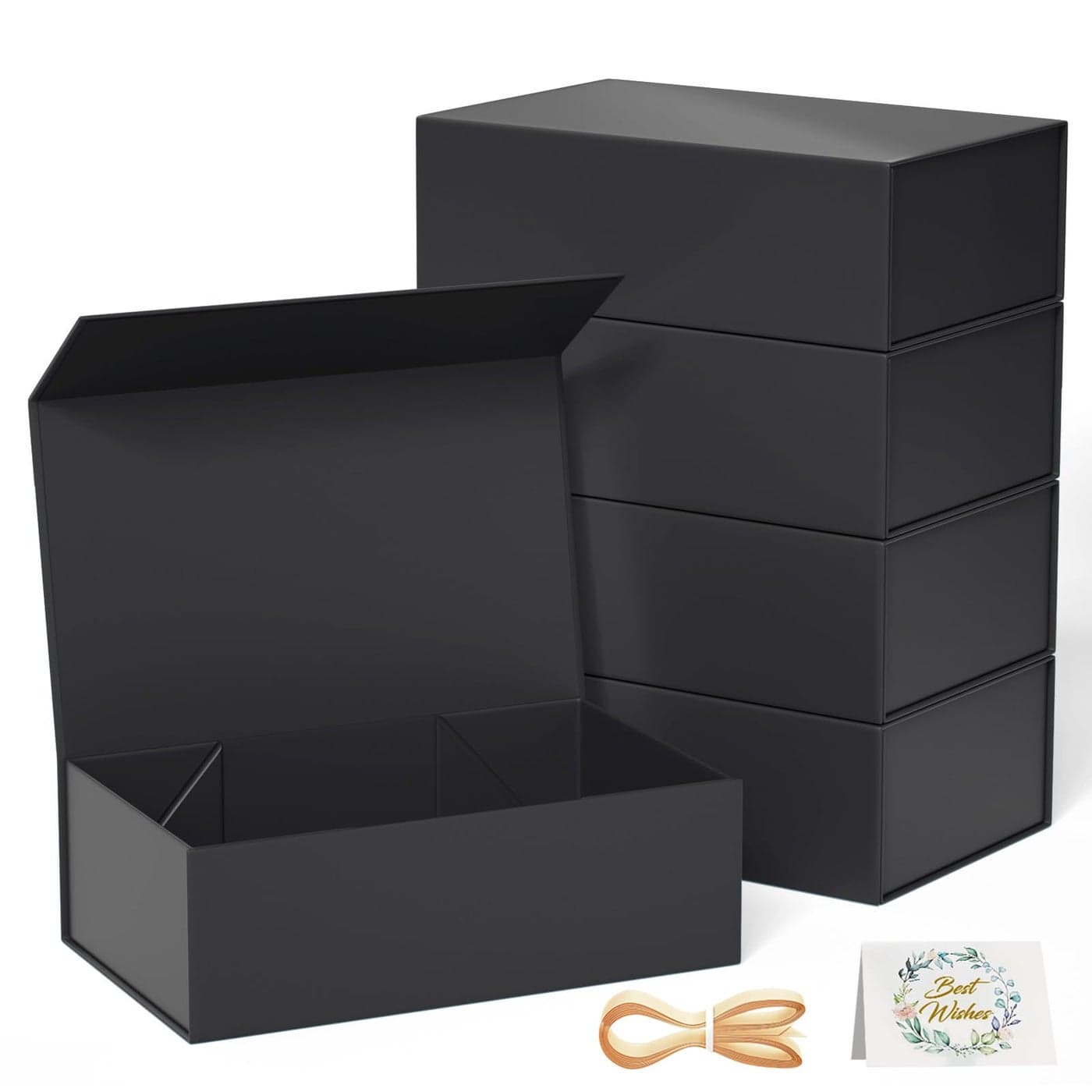 RYDDOY 5 Pack Black Gift Box 95x6x3 Gift boxes for Presents with Lids Magnetic Closure Rectangle Collapsible for Groomsman Proposal Box Wedding Christmas Halloween Birthday Gift Packging
