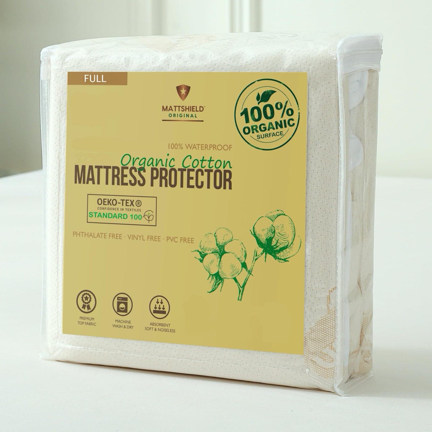 Waterproof Organic Mattress Protector Full Organic Cotton Breathable Mattress Pad Cover 250 GSM Comfort Deep Pocket Fitted Comfort