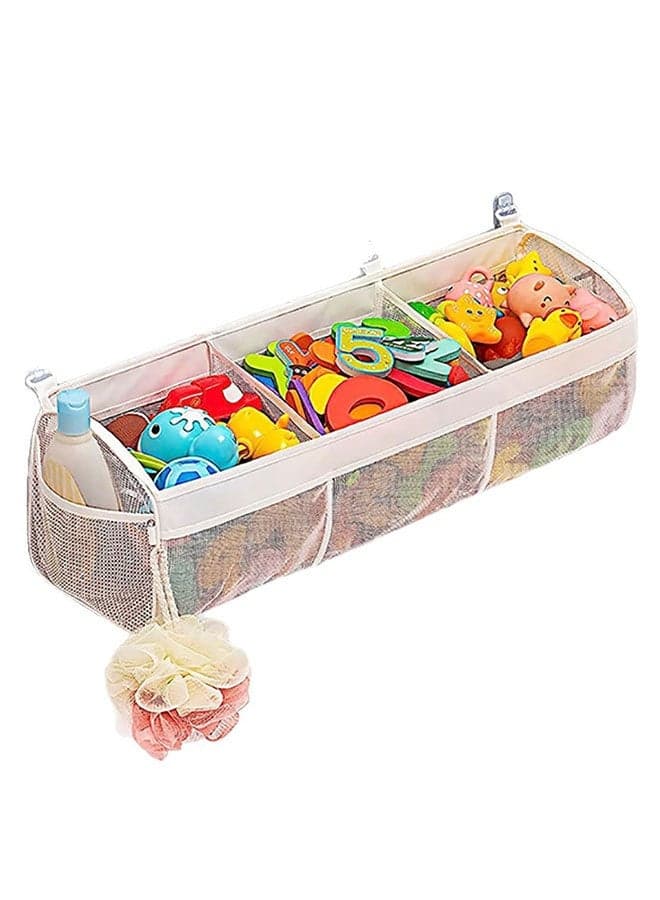 Bath Toy Storage Bag, 3 Grid Horizontal Large Opening Bath Toy Storage Box, Kids Large Capacity Wall Mounted Storage Hanging Bag, Bathroom Supplies Organizer, Bath Toy Storage And Holder, For Bathtub, 26.1x5.9x7.5inch