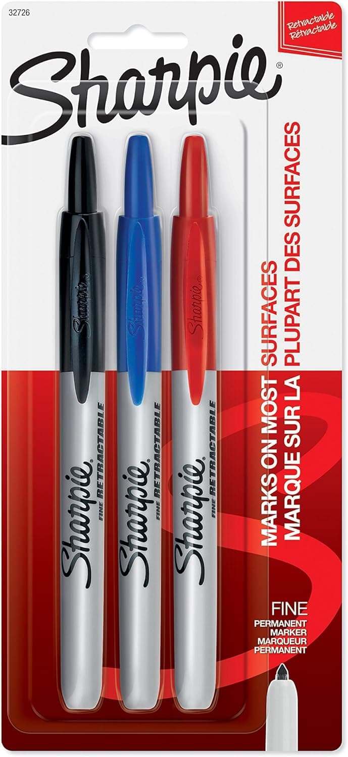 SHARPIE Retractable Permanent Markers Fine Point Assorted Colors 3 Count