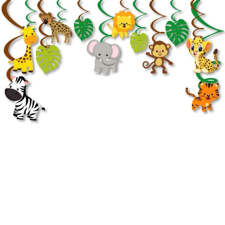Festiko® 12 Pcs Jungle Theme Swirls with Cutouts, Jungle Theme 2nd Birthday Supplies, Jungle Theme Decoration Supplies, Jungle Safari Party Supplies